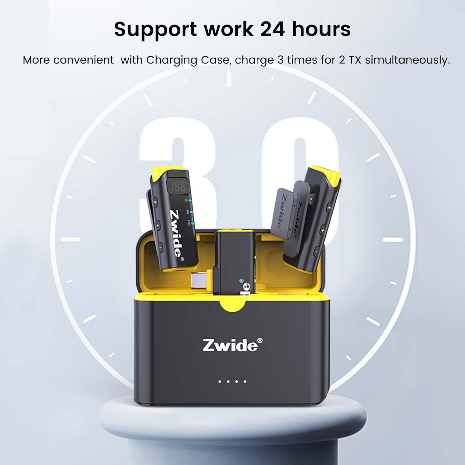 Zwide Wireless Lavalier Microphone with Charging Case M3-CL(2to2)+C3, Plug and Play, Compact Mini Lapel Mics with Magnetic Clip, USB-C and Lightning Port, Compatible with Android & Apple iPhone Device