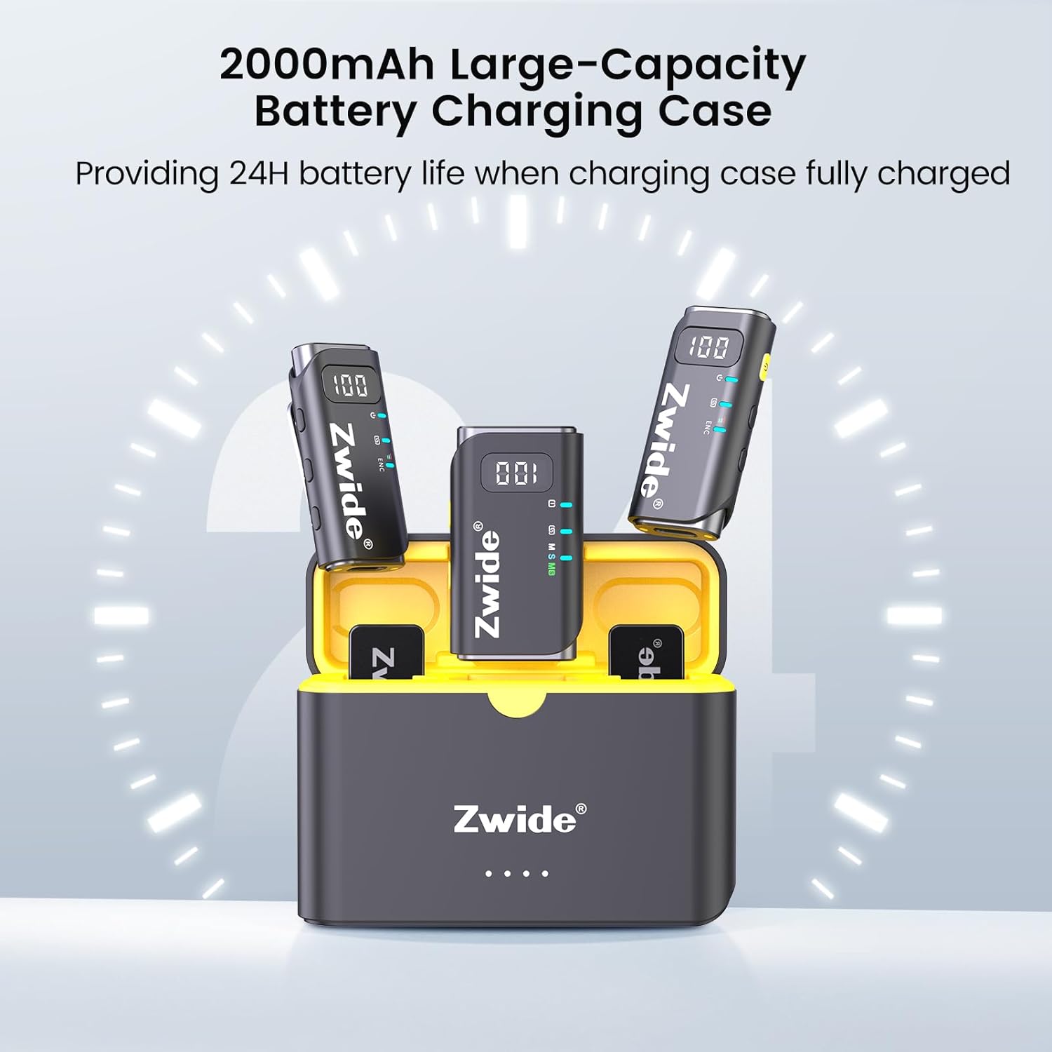 Zwide Wireless Lavalier Microphone System with Charging Case M4(1to2)+C4, 3 Levels Noise Cancellation, Compact Mini Lapel Mics with Magnetic Clip for DSLR/SLR Camera/Camcorder/iPhone/Android Phones
