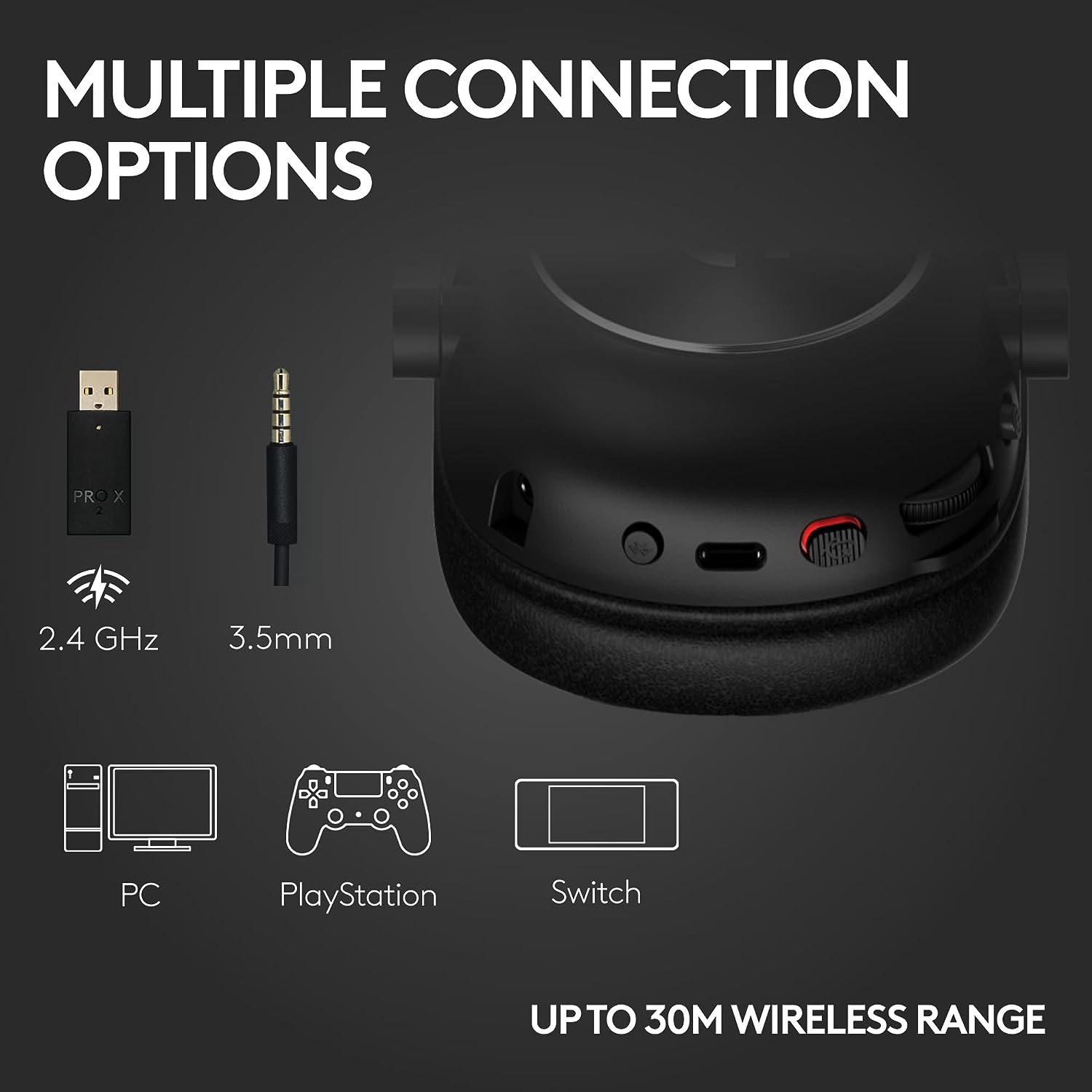 Logitech PRO X 2 LIGHTSPEED Wireless Gaming Headset, Detachable Boom Mic, 50mm Graphene Drivers, DTS: X Headphone 2.0—7.1 Surround, Bluetooth/USB/3.5mm Aux, for PC, PS5, PS4, Nintendo Switch - Black