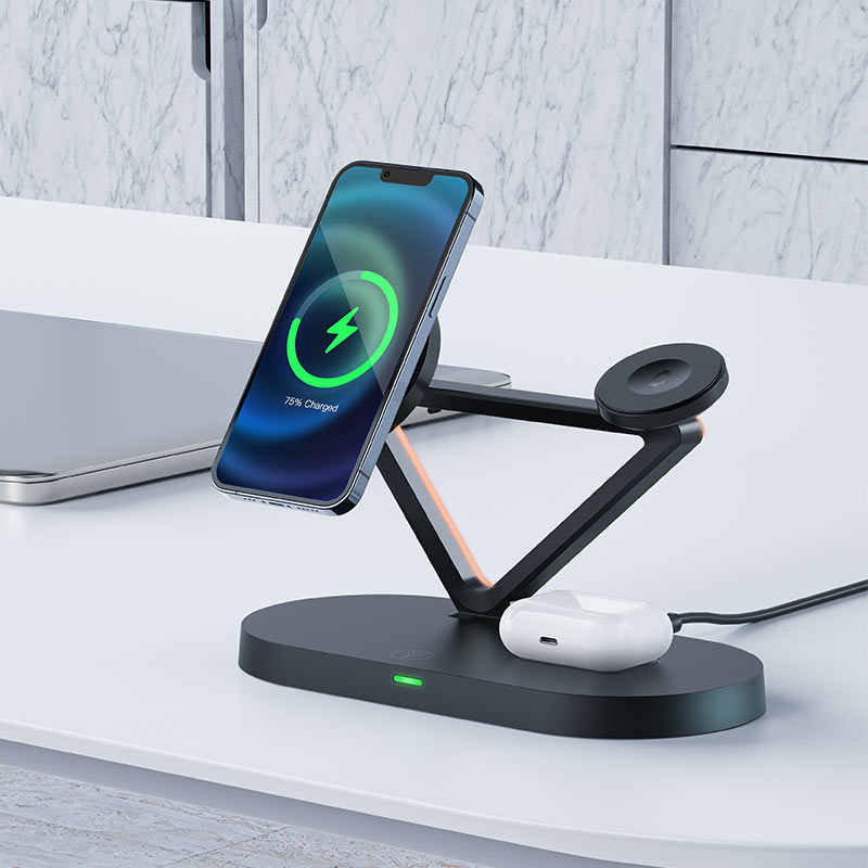 ACEFAST Wireless Charger Desktop Holder E9 3-in-1 with Magsafe for iPhone 15/14/13/12 Series  + Apple Watch + AirPods, with Total Output up to 45W