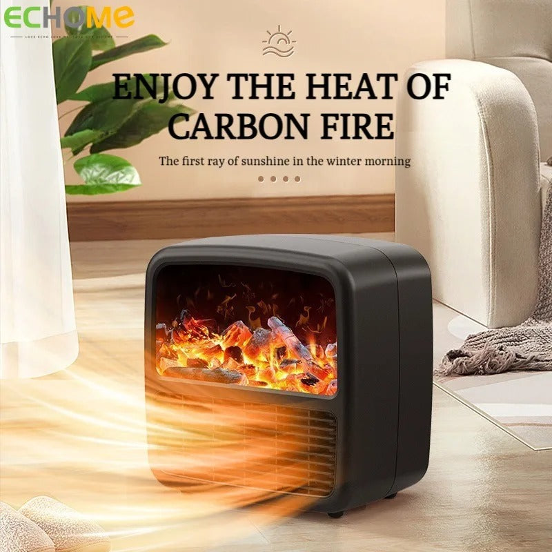 ECHOME Portable Electric Heater Household 3D Electric Simulation Flame Over Protection Warm Air Fan Room Stove