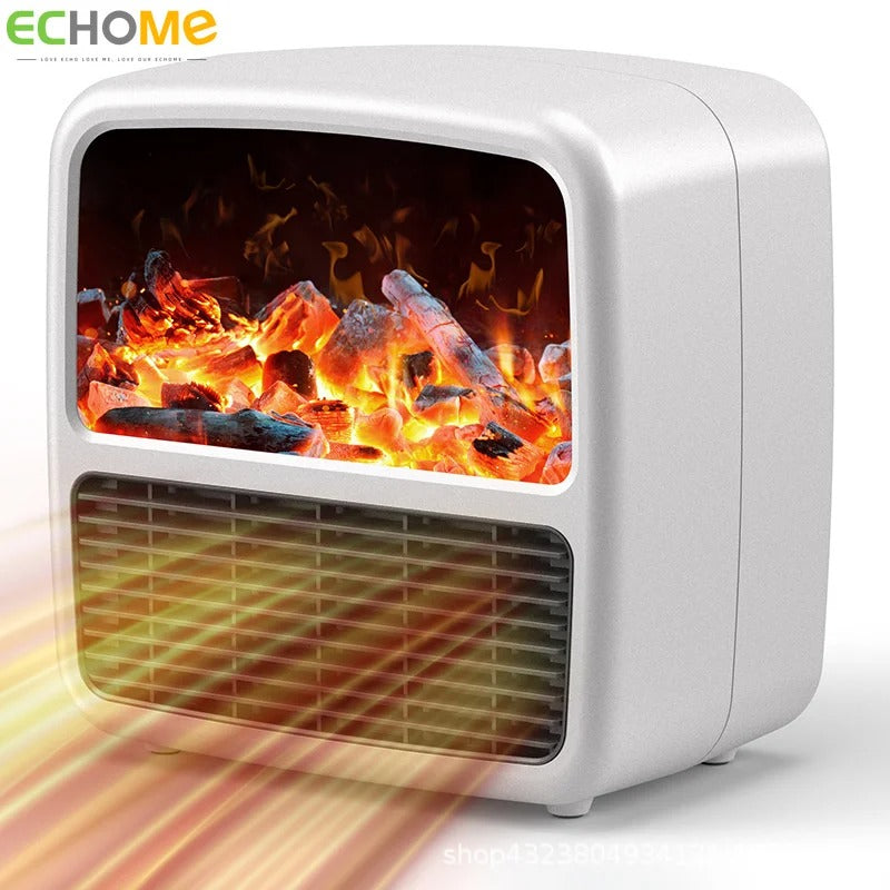 ECHOME Portable Electric Heater Household 3D Electric Simulation Flame Over Protection Warm Air Fan Room Stove